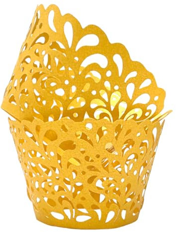 KOSTOO 50Pcs Cupcake Wrappers Water Droplet Hollowing Out Artistic Bake Cake Paper Lace Laser Cut Liner Baking Cup Wraps Muffin for Wedding Party Birthday Decoration (Gold)