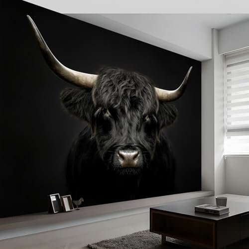 Fototapete Realismus-Fotografie Wanddekoration, Tier Hochlandrind Yak Tapeten Wandtapete, für Wohnzimmer Schlafzimmer 350x256 cm (BxH) Wandtapete Panorama Poster Wandbild für Kinderzimmer