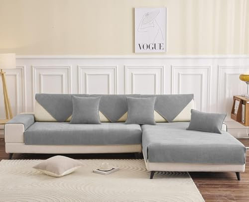 DUJUIKE Sofa Überzug 1/2/3/4 Sitzer, Chenille Sofaüberwurf, Ecksofabezug, L-Form Sofabezug, Katzensofa-Schutz, Knitter- und Kratzfest, Waschbar, rutschfest für U Form Sektionssofa(Grau,90x160cm)