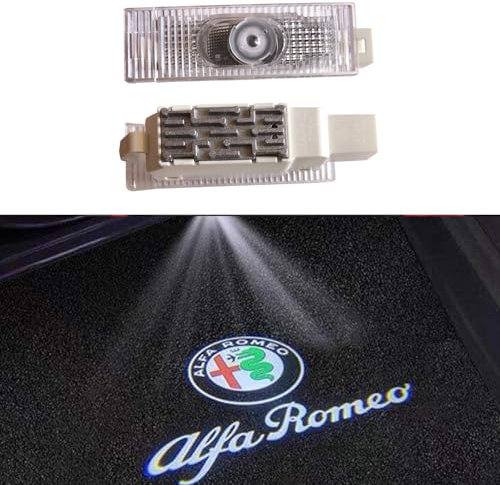 Duleutgnu 2pcs Autotürbeleuchtung Willkommenslogo Ghost Shadow Definition Autodekoration LED Autotüren Eingangslichter 3D Emblem Lampe Glaslinse Für Alfa Romeo Schreiben