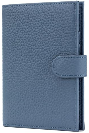 Karmiir RFID-Reisepasshülle, kompakt, für Damen, Leder, Reisepasshülle mit Kartenfächern, SIM-Fächern, Münzfach mit Reißverschluss und Geldfach, schlanke Reisebrieftasche, Dunkelblau, Kompakt und