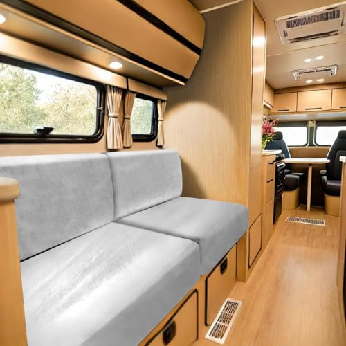 SYLC Samt Bezüge Für Wohnwagenpolster, rutschfeste Wohnmobil Sitzbezüge Mit 2 Cord, Sofa Sitzkissenbezug Für Schonbezug Wohnwagen Polster (Light Grey,Rectangle XL)