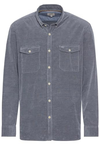 camel active Herren Langarm Hemd in Regular Fit aus Cord Denim Blau, menswear-5XL