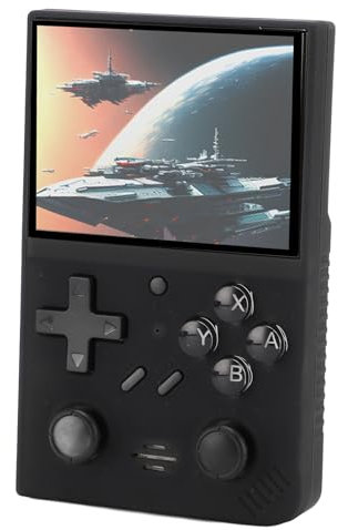 Consola de Juegos Retro de Mano, Pantalla Pantalla IPS Código Abierto Soporta 11 Emuladores Consola de Juegos Portátil con Joysticks 3D Duales Tarjeta de Memoria de 64GB (Black)