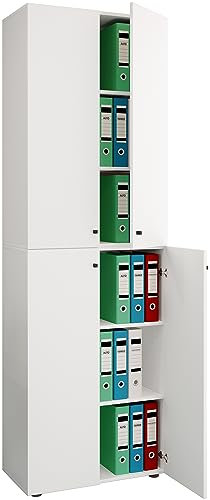 VCM Office Cabinet with 6 Compartments | Modern Filing Cabinet with Revolving Doors | Dimensions Approx. H 220 x W 70 x D 40 cm - Lona 6 Compartments White/Grey