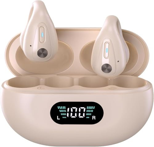 Cuffie Bluetooth, Auricolari Bluetooth 5.3 Wireless,Cuffie sport Stereo Hi-Fi Suono con 4 HD Mics, IXP7 Impermeabili,36 Ore Custodia di Ricarica di Riproduzione e LED Display Touch Control - Cachi
