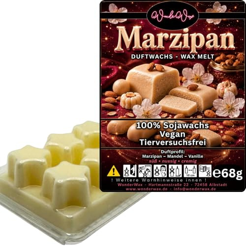 WonderWax® Duftriegel 6 x Duftwachs Sterne Weiß Marzipan | Farbe: Weiß | Raumduft für Duftlampen, Wax Melt, Sojawachs, Indoor Duftöl Wachs schmelzen für Aromalampe