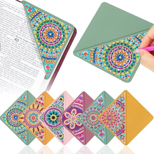 Acidea Diamant Malerei Lesezeichen Set, 6 Stück DIY Diamant Kunst Kits für Erwachsene und Kinder, Leder, Buch Lesezeichen mit Diamanten