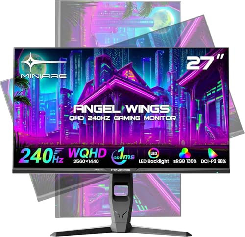 Minifire 27 Inch Gaming Monitor, 300Hz/240Hz, 2K 1440p Gaming Monitor, WQHD, Height Adjustable vertical/horizontal rotation, 1ms, FreeSync, sRGB130%, DP&HDMI Ports, Tilt Adjustable (MFG27F6Q Pro)