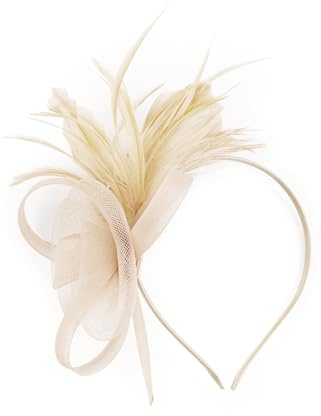 SLXLYH Serre-tête élégant en tulle à plumes pour femme des années 1920 - Avec fleurs - Antidérapant - Pour événement formel - Champagne