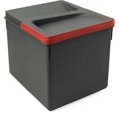 Emuca - Poubelles pour tiroir de cuisine avec couvercle anti-odeurs, Compartiments de Recyclage pour Base à Couper, H 216 mm (1x12L), Plastique gris anthracite