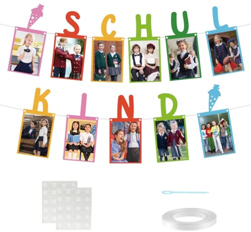 HUKUMA Einschulung Deko,Schulkind Fotogirlande,Schulstart Girlande Fotobanner,Hängende Wanddekoration für Jungen Mädchen Schuleinführung Schulanfang Schulstart Dekoration