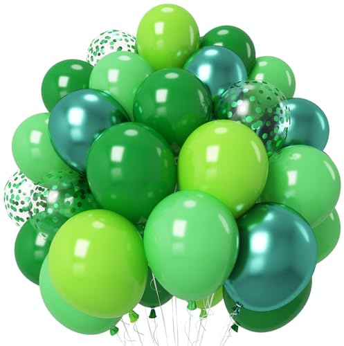Froova Green Balloons Different Shades Dark Emerald Hunter Forest Lime Metallic Green Latex Balloon Confetti Balloon for Patrick's Day Jungle Safari Birthday Baby Shower Themed Graduation Party Decor