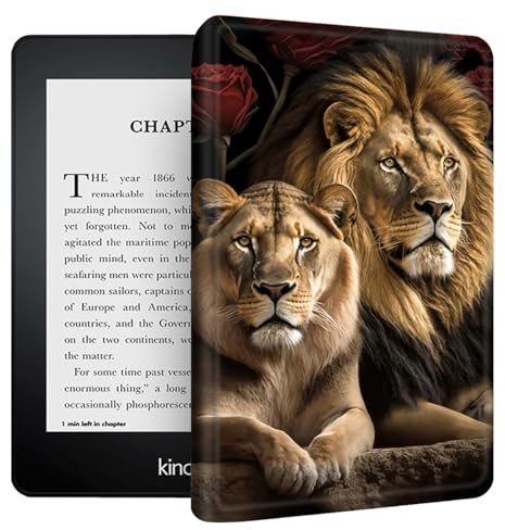 Étui pour Kindle Paperwhite 2024 (12e génération) et Kindle Colorsoft Signature Edition 7 légère et résistante aux chocs avec fonction veille/réveil automatique pour Kindle 2024, amour lion