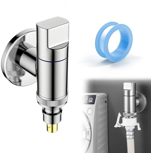 Wasserhahn Waschmaschine, 1/2 und 3/4 Silber Eckventil Waschmaschine, Waschmaschinenanschluss, Automatisches Wasserstoppventil, Eckventil, Messing, für Waschmaschine, Schlauchanschluss