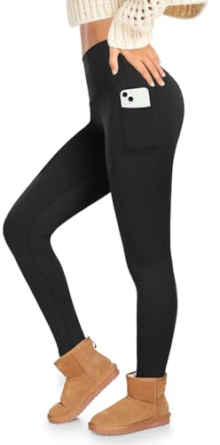 ACTINPUT Thermal Leggings Women High Waisted Thick Fleece Lined Leggings Long Winter Warm Stretchy Leggings Tights A-Black