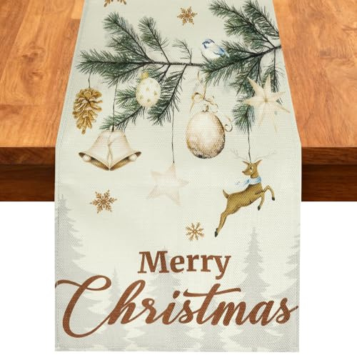 Tischläufer Weihnachten 33x180 cm Weihnachtsdeko Weihnachtstischdecke Weihnachtstischläufer Modern Weiß Winter Design für Drinnen und Draußen Weihnachten Deko Küche Esstisch Party Dekoration