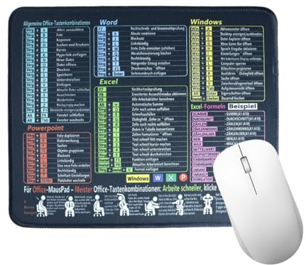 BCHKO 1 Schwarzes Mauspad (Deutsch), Excel-Shortcut-Mauspad, PC-Office-Tabellenkalkulations-Tastaturpad | rutschfeste, genähte Kanten (21 * 26 * 0,2)