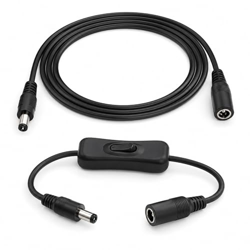 Leloco 12V DC Verlängerungskabel mit Schalter 5.5x2.1mm Stecker | 1m DC Kabel mit Inline-Schalter für LED-Streifen, Router & Kameras. Kupferleiter, PVC-Mantel, 3A max, Plug & Play.