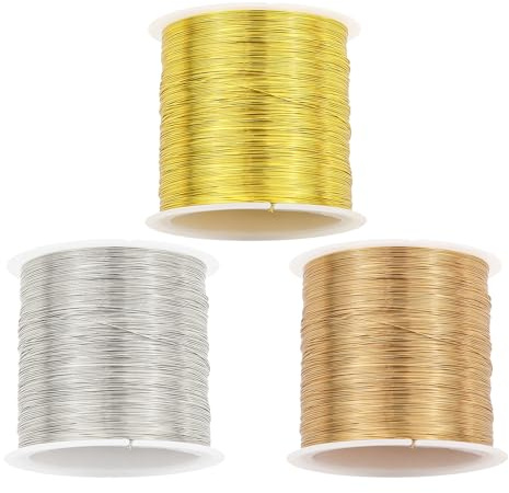 alwaiiz 3 bobinas de alambre para joyas, 100 m × 0,3 mm, alambre de aleación de cobre para manualidades, alambre fino para manualidades, para fabricación de joyas hechas a mano