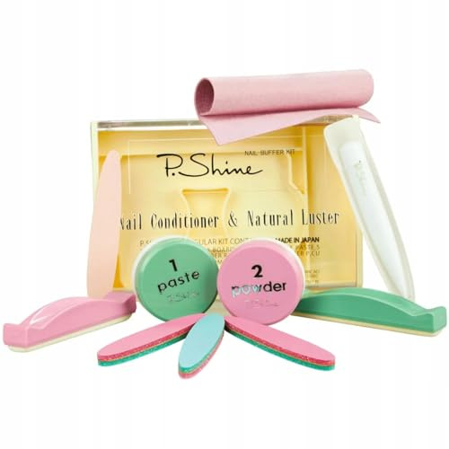 P.SHINE Professional Japanese Manicure Set, Nail Care Kit with Paste and Powder, Nail Conditioner and Natural Shine, Complete Set with Buffer and Nail Files