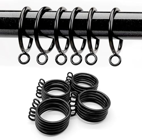 50 Pack Metal Curtain Rings, 38 mm Internal Diameter Black Curtain Rings for Hanging Curtains Poles and Shower Curtains Rods - Eyelet Design (Black)