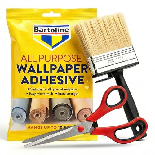 Wallpaper Paste 10 Roll Pack (12 Pints) with 100mm Masonry Brush and 12-Inch Scissors – Strong Hold Decorating Kit for Vinyl and Washable Wallpapers, Easy DIY Application, Home Decor