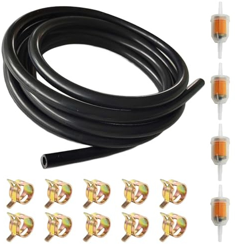 5mm Fuel Line Hose Kit, 3m Fuel Pipe with 10 Hose Clamps and 4 Fuel Filter, High-Temperature Resistant Rubber Tube for Motorcycle, Lawn Mower, Scooter, ATV, Small Engines