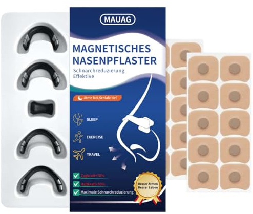 MAUAG Nasenpflaster Magnetisch (30 Tage) – Nasenpflaster Magnet gegen Schnarchen – Deutscher Stark-Kleber – Mehr Sportleistung, weniger Schnarchen – freie Atmung bei Nacht, Nose Strips Magnet schwarz