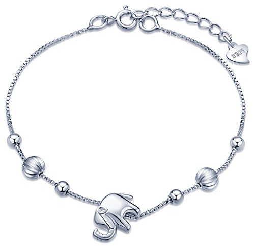 Unendlich U Niedlich Elefant Beads Damen Charm-Armband 925 Sterling Silber Armkette Verstellbar Armkettchen, Silber