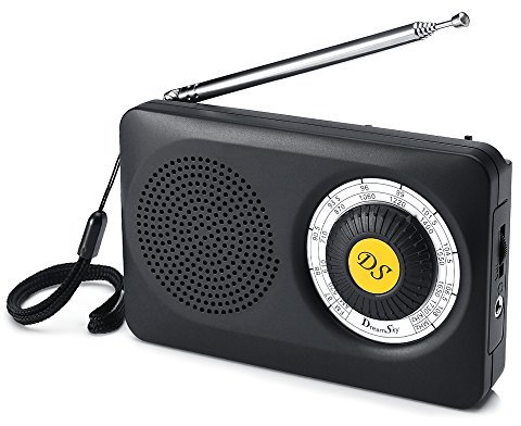 Dreamsky Digitales Radio Klein AM/FM mit Klar Empfang und Super Klang, Lautsprecher, Kopfhörerbuchse, Tragbares Radio für Wandern Camping Notfälle, Einfache Bedienung, Batteriebetrieben (Schwarz)