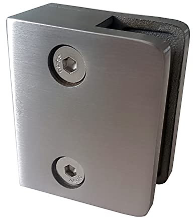 PMC Glashalter Edelstahl V4A Glasklemme Glass Clamp Klemmhalter Geländer eckig rund (1-seitig offen, Glas 8,00 mm)