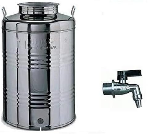 Milo srl CONTENITORE BIDONE FUSTO PER OLIO IN ACCIAIO INOX 18/10 50 LITRI MADE IN ITALY CON RUBINETTO