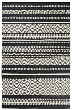 Esprit Home I Handweb Kurzflor Teppich/Läufer aus Wolle für Wohnzimmer, Flur, Schlafzimmer I Hudson Kelim ESP-6113-01 | Schwarz Weiß | (130 x 190 cm)