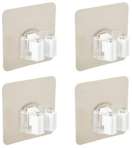 Irich 4 Pack Besenhalterung Wand Selbstklebend, Ohne Bohren Mop Besen Halter Organizer, Robuste Gerätehalter Besenhalter für Haushalt Besen Bad Badezimmer Küche Garten