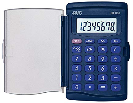 Alevar AVC Taschenrechner 8 Ziffern mit transparentem Gehäuse mit Klappe und Tasten aus Gummi, Format 57 x 92 x 8 mm, Farbe Blau, 1 Stück
