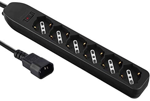 Electraline 62067 Multipresa per UPS con 6 posti bivalenti 10/16A con Interruttore di Sicurezza, Spina ingresso tipo VDE C14, Cavo 1,5m, Nero