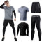 Kompressionsanzug Herrenanzug Trainingsanzug 4-teiliges Herren atmungsaktives Sportswear Laufanzug Kurzarmhemd Kompressionshemden Halbhose Strumpfhose schweißabsorbierend und schnelltrocknend Grau-S