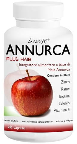 Mela Annurca Plus hair Line@ | INCREMENTA e rinforza i tuoi CAPELLI | 800 mg estratto secco di MELA ANNURCA | ZINCO | RAME | BIOTINA | SELENIO | VITAMINA E (60 capsule)