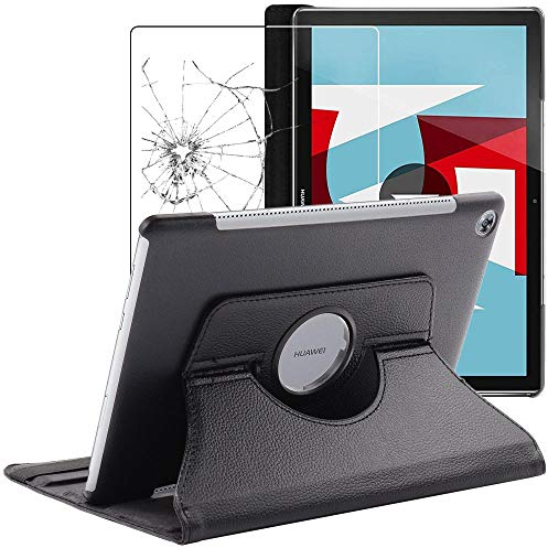 ebestStar - Cover per Huawei MediaPad M5 10.8, Custodia Protezione Rotazione 360, Pelle PU, Nero + Vetro Temperato