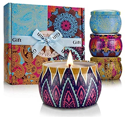 Candles Gift Set for Women, 4 Pack Scented Candles with 8% Essential Oils, 120H Long Lasting Aromatherapy Candles for Home Relaxation