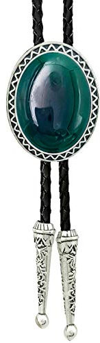 SELOVO Genunie Leder-Bolo-Krawatte Western-Krawatte Stone, Grün,