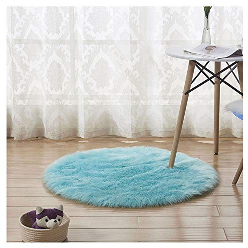 DAIHAN Shaggy Lammfell-Teppich,Flauschiger Kunstfell Schaffell Lammfellimitat Teppich rund für Stuhl Sofa Wohnzimmer Schlafzimmer Kinderzimmer Hellblau 80 * 80cm