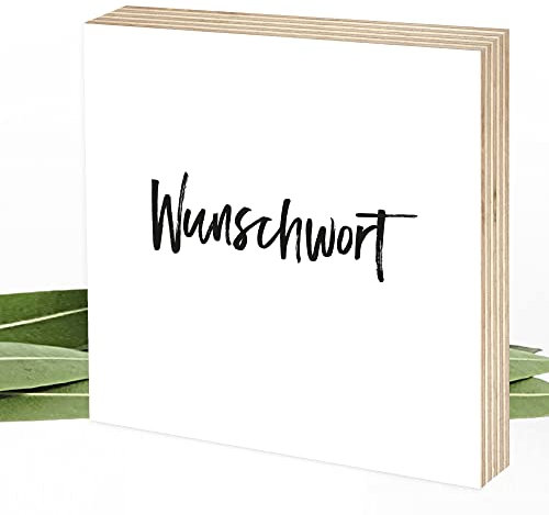 Wunderpixel® Holzbild DEIN eigenes Wort oder Hashtag - personalisiert - individuell - 15x15x2cm Fotodruck auf Holz - schwarz-weißes Wand-Bild Aufsteller Deko persönliche Geschenk-Idee