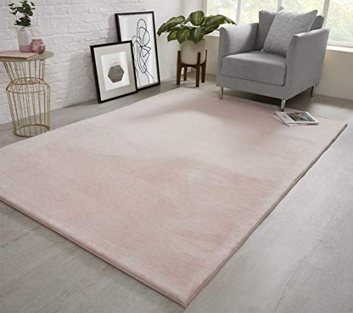 viceroy bedding NATURAL FAUX RABBIT FUR Rug Ultra Soft Plush Extra Large Animal Rugs Living Room Wool Shaggy Fluffy 26mm Thick Pile Height Modern Area Rugs - (Blush Pink, 120cm x 170cm (4ft x 6ft))