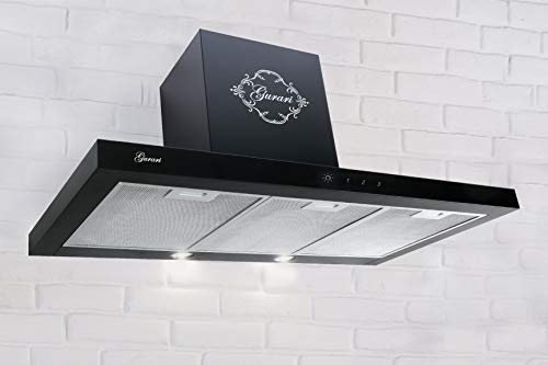Gurari GCH 462 BL Dunstabzugshaube 90 cm Schwarz Glas | Wandhaube 1000 m³/h | Abzugshaube Abluft oder Umluftbetrieb mit den passenden Kohlefilter | Wandmontage | Touch Control | Fernbedienung | Timer