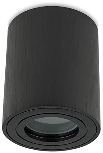 Sweet Led Aufbaustrahler Bad IP44 Aluminium GU10 Deckenspot 95mm Feuchtraum Badezimmer Nassbereich Aufbauleuchte 230V Aufbauspot – schwarz gebürstet, rund