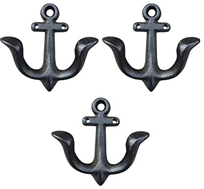 Storeka Nautical Anchor Design Wall Hooks Vintage Rustic Cast Iron Coat Hooks Rack Decorative Wall Mounted Antique Hanger (3 Pack)