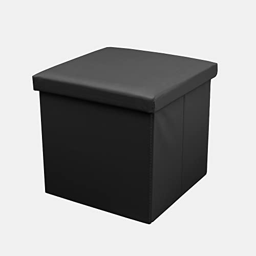 Home Republic Large Ottoman Storage Box Folding Seat, Storage Stool Faux Leather Toy Chest Practical Bench Blanket Box (Black, 38x38cms)