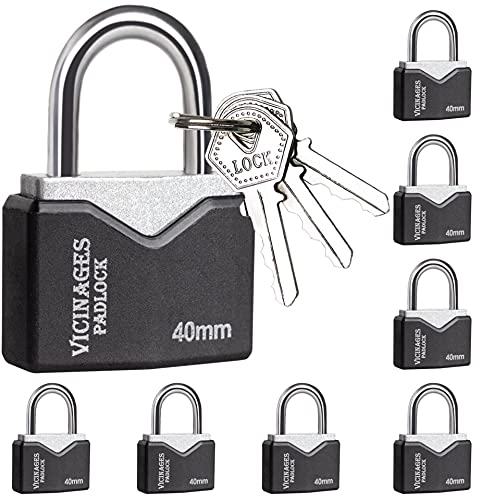 Vorhängeschloss mit Aluminium-Schloss mit gleichem Schlüssel, 4.8 cm, breiter Schlosskörper, wetterfest, gleichschließend, Vorhängeschlösser für Überfalle, Schule, Fitnessstudio (8 × schwarz)
